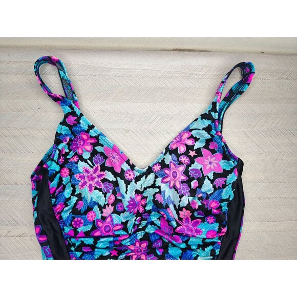 Vintage 80s Maxine Of Hollywood Womens Neon Floral One-Piece Swimsuit Size 12 - Picture 5 of 9